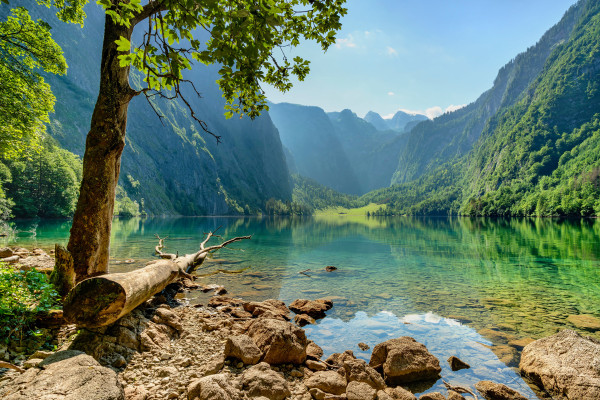 General 3840x2560 nature landscape mountains Obersee lake Germany trees water sky clouds dead trees reflection rocks